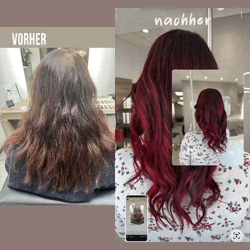 Haarfarbveränderung im Vorher-Nachher-Stil