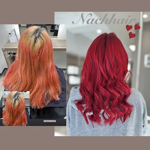 Haarfarbveränderung im Vorher-Nachher-Stil
