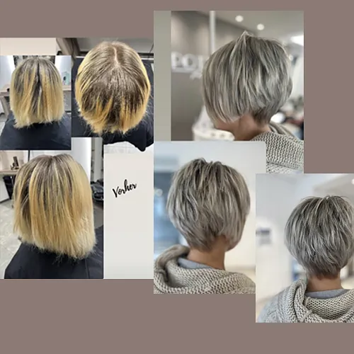 Haarfarbveränderung im Vorher-Nachher-Stil